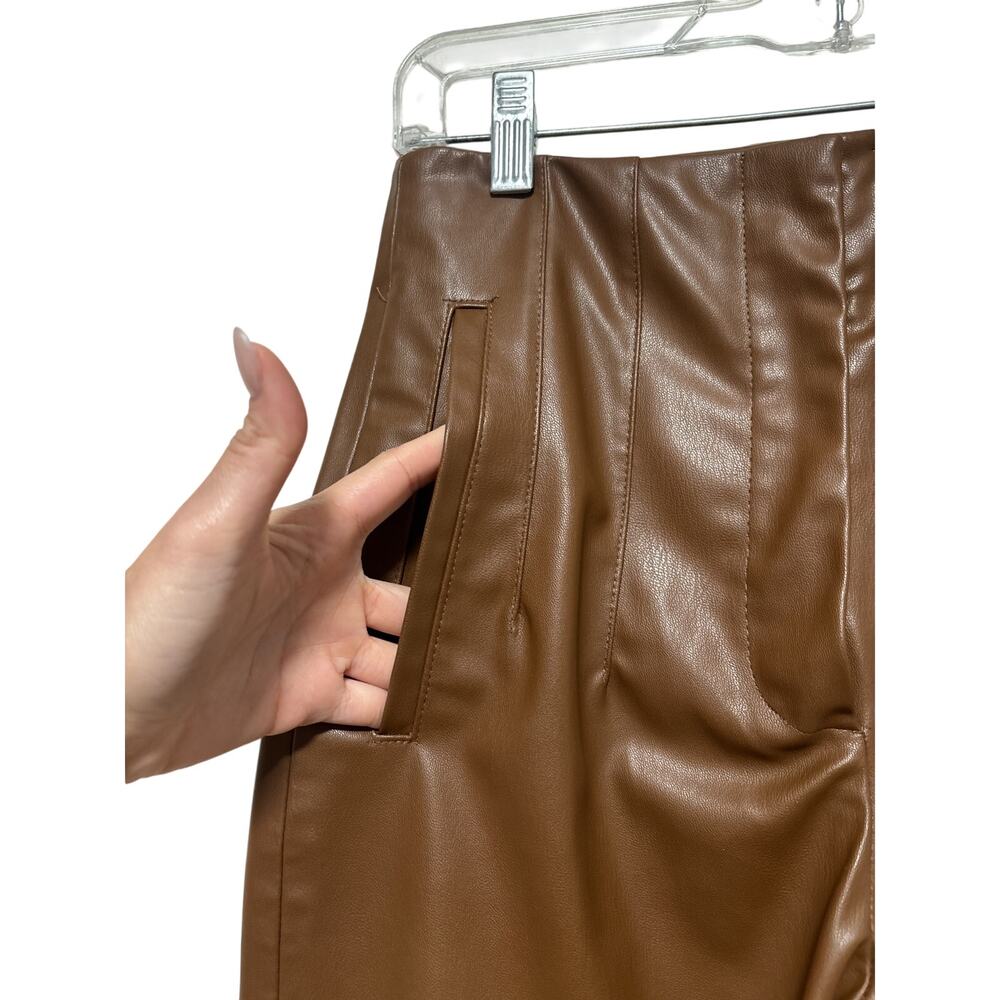Zara Brown Faux Leather Pants Size S - Picture 7 of 9